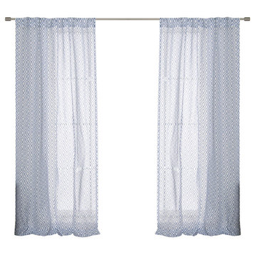 Faux Linen Diamond Trellis Curtains, Indigo, 52"x84", Set of 2
