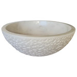 TashMart - Textured Natural Stone Vessel Sink - Travertine, White Marble - The Textured Vessel Sink is made from one solid piece of natural stone. The outside of the sink is chiseled to give a textured effect.