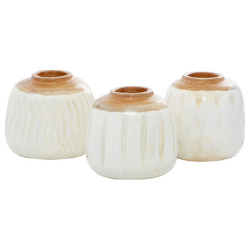 Coastal White Teak Wood Vase Set 37909