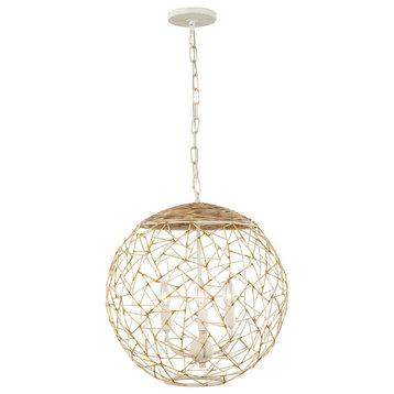 Varaluz Cayman 3-Light Orb Pendant, Country White/Natural/White, 362P03CW