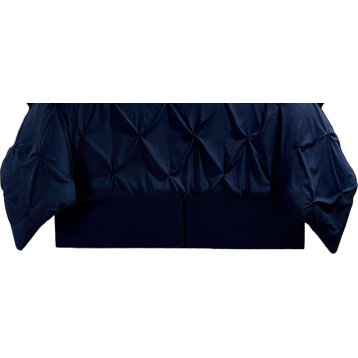 Oxford Pinch Pleat Comforter Set, Down Alternative Fill, Navy, Queen