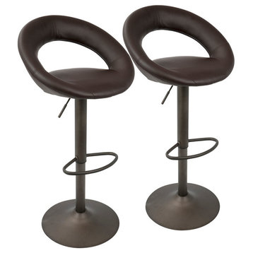 LumiSource Metro Barstool, Brown With Antique Frame, Set of 2
