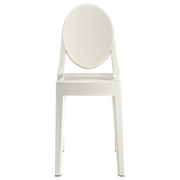 Designer Stackable Transparent Side Chair No Arms Dining Chairs Solid Back, White
