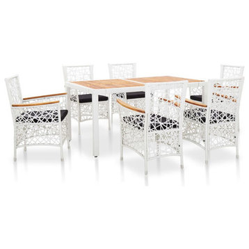 vidaXL Patio Dining Set 7 Piece Outdoor Table and Chairs Poly Rattan White