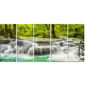 "Erawan Waterfall View" Photography Glossy Metal Wall Art, 5 Panels, 60"x28"
