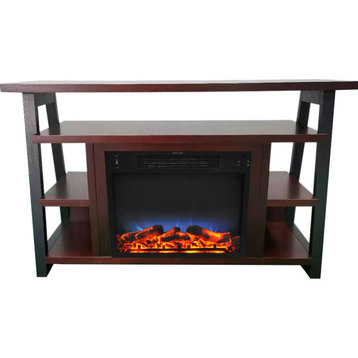 32" Electric Fireplace Mantel With Realistic Log Display and Flames, Mahogany