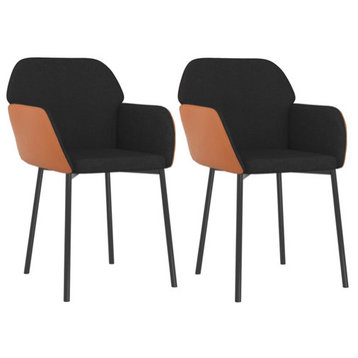 vidaXL Dining Chairs 2 Pcs Upholstered Chair Black Fabric and Faux Leather