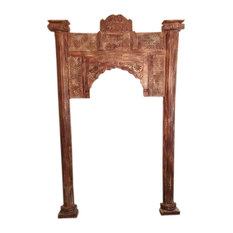 Mogul Interior - India Vintage Wooden Arches Jharokha Natural TEAK Wood Window Frame 18C - Wall Accents