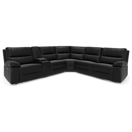 Malibu 130" Top Grain Leather 6-Piece Power Reclining Sectional, Coal Black