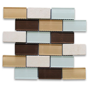 MTO0202 Modern 2X4 Linear Brown Glossy Foil Glass Mosaic Tile