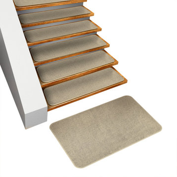Set of 15 Skid-Resistant Carpet Stair Tread & Matching Landing Rug, Ivory Cream