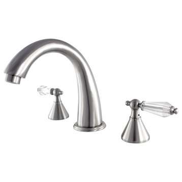 Elegant Bathtub Faucet, Arched Spout With Crystal Lever Handles, Brushed Nickel