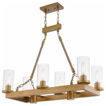 Traditional Industrial Six Light Chandelier-Aged Gold Finish - Chandelier