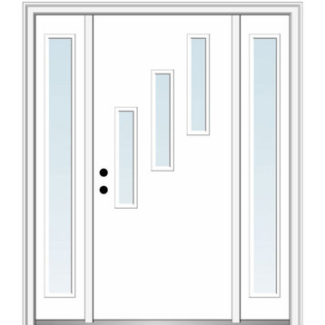 60"x80" 3 Lites Clear Right-Hand Inswing Primed Fiberglass Door, 6-9/16"