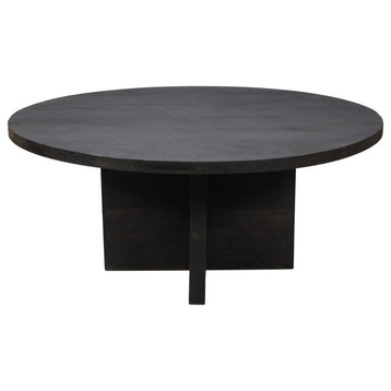 Fernious 60" Round Dining Table, Dark Gray Finish on Mango Solid Wood