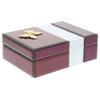 Modern Glass-Paneled Wooden Jewelry Box, Maroon With Butterfly Accent