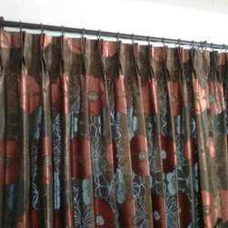 Pinch Pleated Lined Drapes on Decorative Rods - Window Treatments