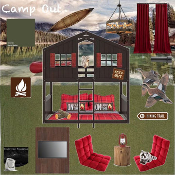 Vacation Rental Camp Out themed child's bedroom design board