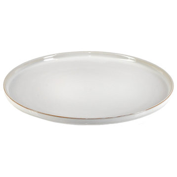 White Ceramic Plate with Brown Raised Rim, 2 Sizes, Large