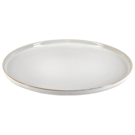 White Ceramic Plate with Brown Raised Rim, 2 Sizes, Large