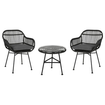 Lesley Faux Wicker 2 Seater Chat Set with Tempered Glass Table, Gray