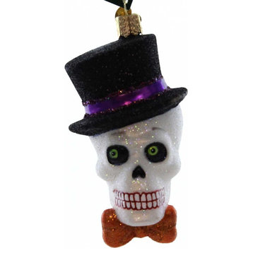 Old World Christmas Top Hat Skeleton Glass Ornament Halloween Spooky 26068