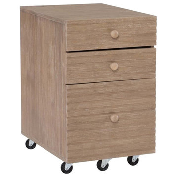 Linon Sway Wood File Cabinet with 3 Drawers Rolling Castors in Natural Finish