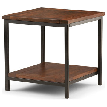 Modern Industrial End Table, Metal Frame With Square Top and Lower Open Shelf