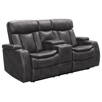 Marley Leather Power Reclining Console Loveseat, Power Headrest, Gray