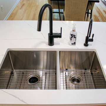 Two Tone Contemporary Euro Beech Wood and White Cabinetry Kitchen