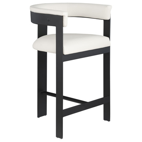 Romeo Black Vegan Leather Counter Stool, Cream, Vegan Leather, Matte Black Finish