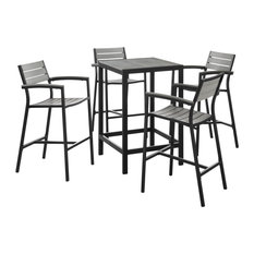 Maine 5-Piece Outdoor Aluminum Bar Set, Brown Gray
