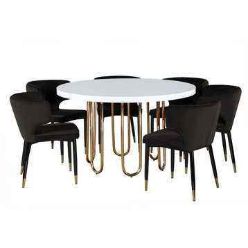 Willow 54" Round Dining Table and 6 Dining Chairs Set, Black
