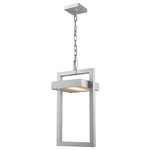Z-Lite - Luttrel 1 Light Outdoor Chain Mount Ceiling Fixture in Silver - Sensual silver brings a perfect finish to the rectangular aluminum frame of this one-light outdoor chain mounted ceiling fixture. Enjoy soft lighting through a frosted glass shade and the benefits of energy-saving LED technology.&nbsp