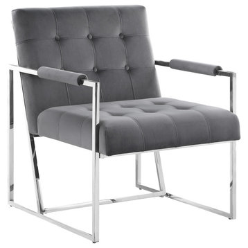 Louie Modern Arm Chair with Silver Frame, Grey