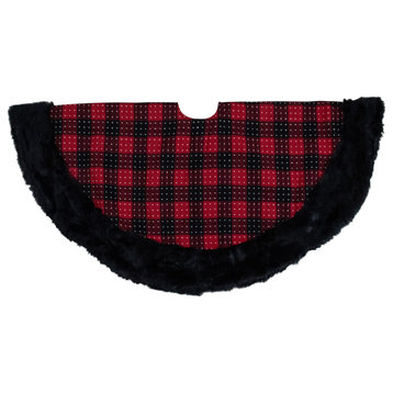 48" Red and Black Plaid With Polka Dots Christmas Tree Skirt