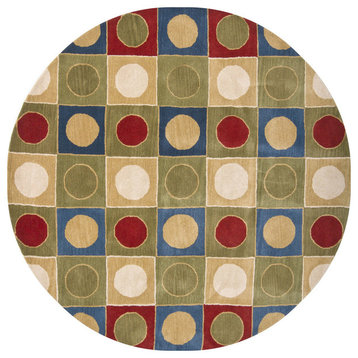 Alma Squares and Circles Round Area Rug