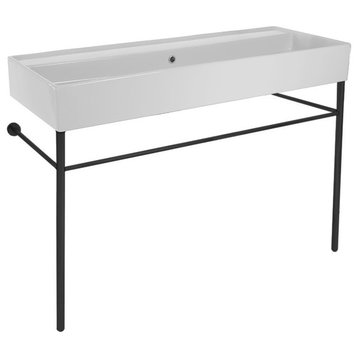 Large Ceramic Console Sink and Matte Black Stand, No Hole