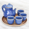 Novica Handmade Elephant Gathering Celadon Ceramic Tea Set (Set For 4)