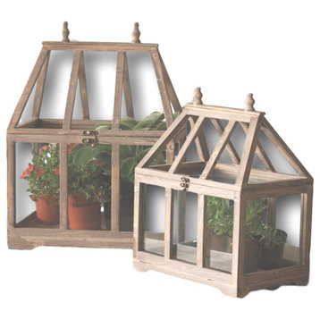 2-Piece Country Wooden Greenhouse Tabletop Terrarium Container Set