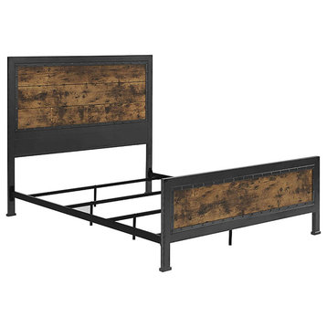 Rustic Queen Bed Frame, Metal Frame With Panel Headboard, Reclaimed Wood