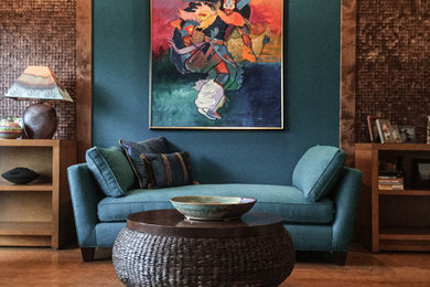 Inspiration for a southwestern home office remodel in Phoenix with blue walls
