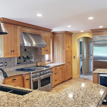 Custom Arts & Crafts Kitchen with Two Tiered Peninsula