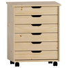 Riverbay Furniture Six Drawer Wide Wood Rolling Cart in Natural