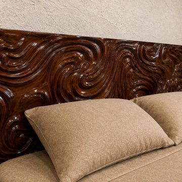 Hand Carved Sculptural Wood Headboard | Organic Modern Luxury Bedroom Design