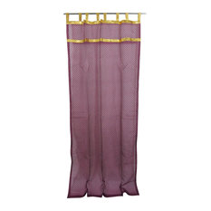 2 Indian Curtain Sheer Purple Organza Golden Sari Border Window Treatment, 48x10