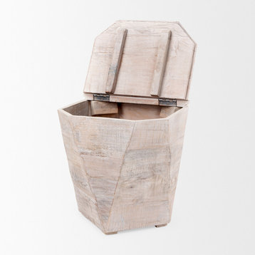 Esagono Reclaimed Wood Octagonal Side Table w/Hidden Storage