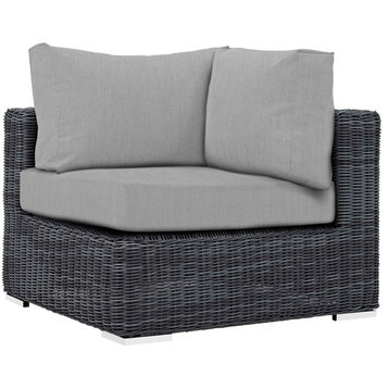 Modern Outdoor Sofa Corner Chair, Sunbrella Rattan Wicker, Gray