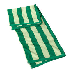 Classic Turkish Towels - Jumbo Turkish Cotton Cabana Beach Towel, Green, 35"x70", 2 Tones Cabana Stripes - Beach Towels