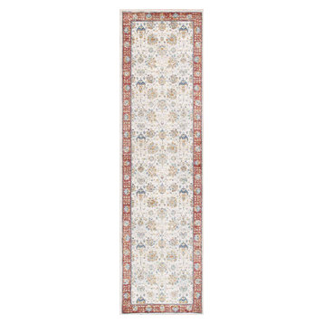 Pasargad Home Heritage Collection Power Loom Rug, Ivory/Rust, 2'6"x8'